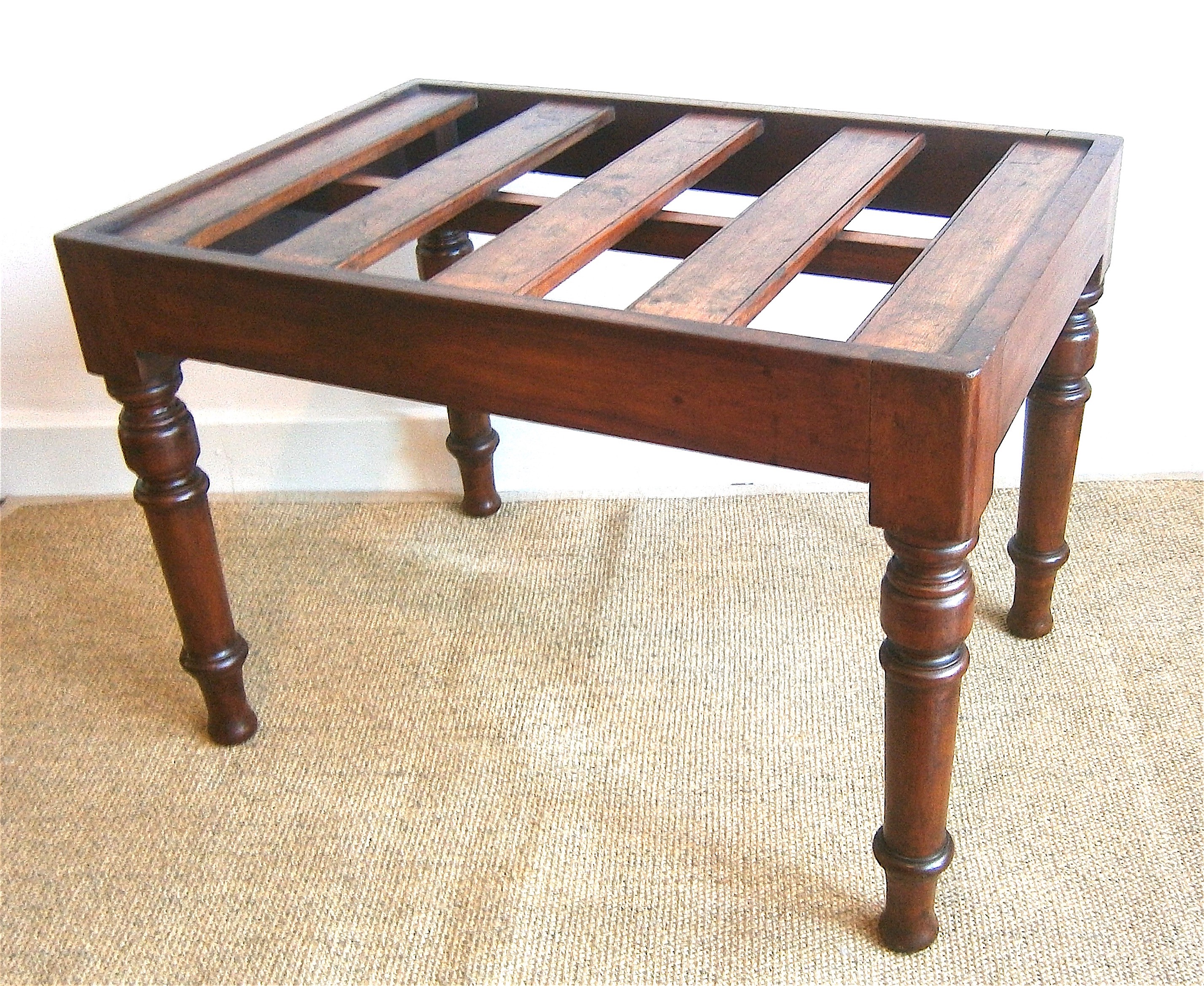 A Victorian rectangular mahogany luggage stand, width 66cm depth 46cm height 46cm